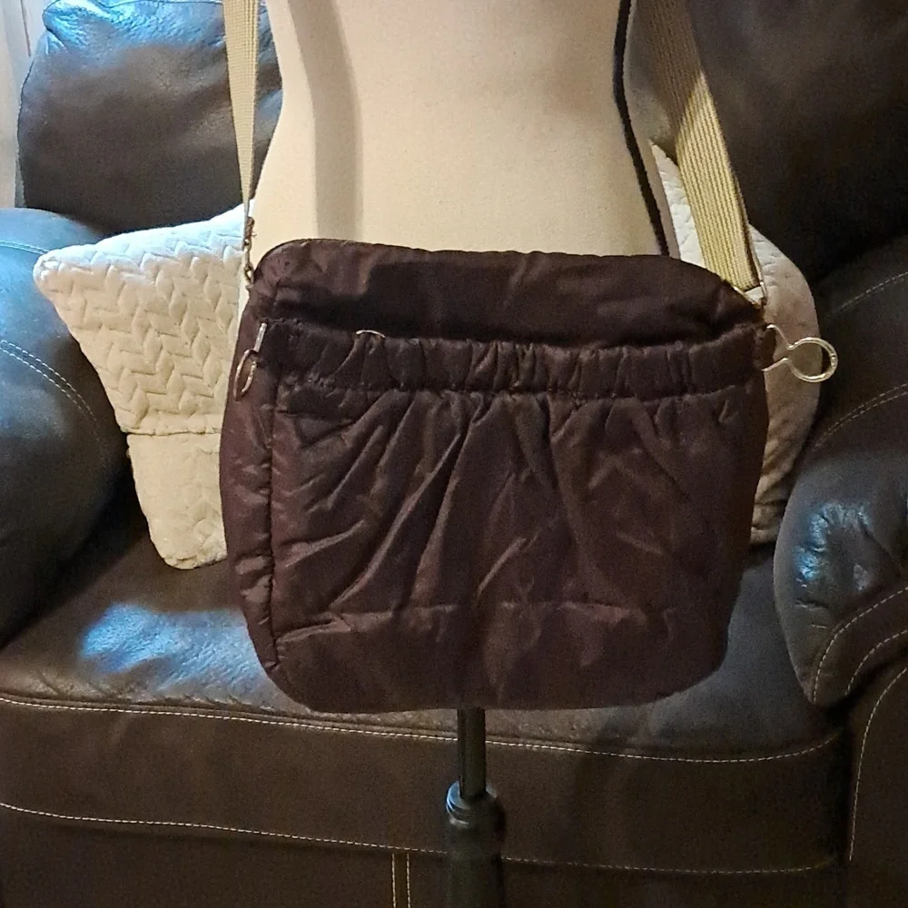 Lacoste Deep Purple Crossbody Shoulder Bag with Lime Green Lining Quilted